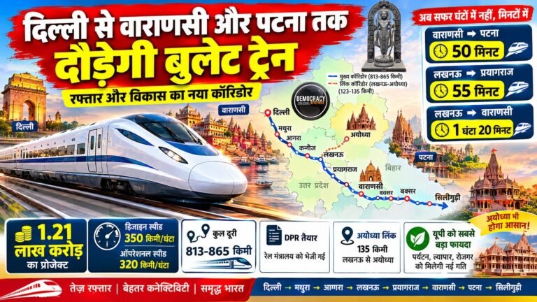 Delhi-Patna Bullet Train : दिल्ली से पटना तक दौड़ेगी बुलेट ट्रेन – दिल्ली से पटना 4 घण्टा 40 मिनट में , 1.21 लाख करोड़ का प्रोजेक्ट, DPR तैयार
